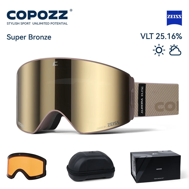 COPOZZ 2026 New ZEISS Lens Professional Ski Goggles Upgraded Magnetic Quick-Change Double Layers Anti-fog UV400 Snow Glasses