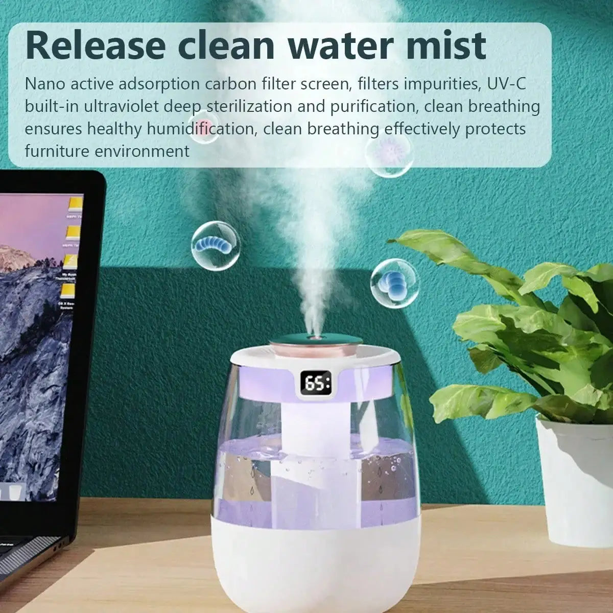 Double Spray Humidifier,1L Silent USB Digital Display Humidifier With 2 Mist Modes & Night Light For Car Office Home Room