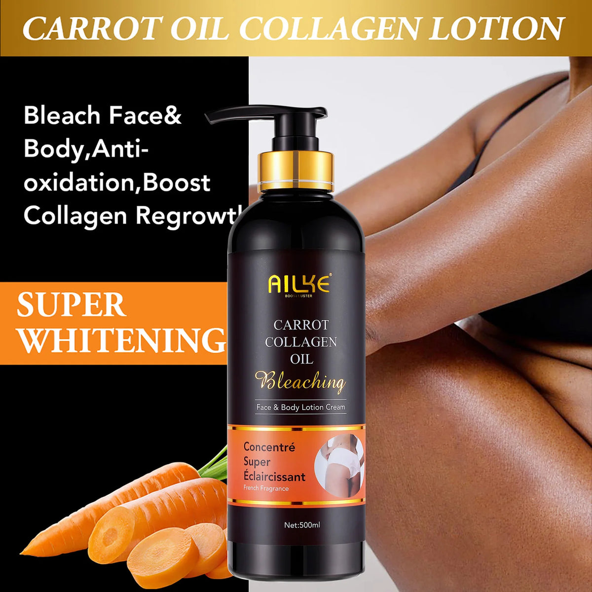 AILKE Whitening And Moisturizing Body Lotion, For Dark And Black Skin ,With Collagen Cleaning Skin, Reduce Dark Spots, 500ml