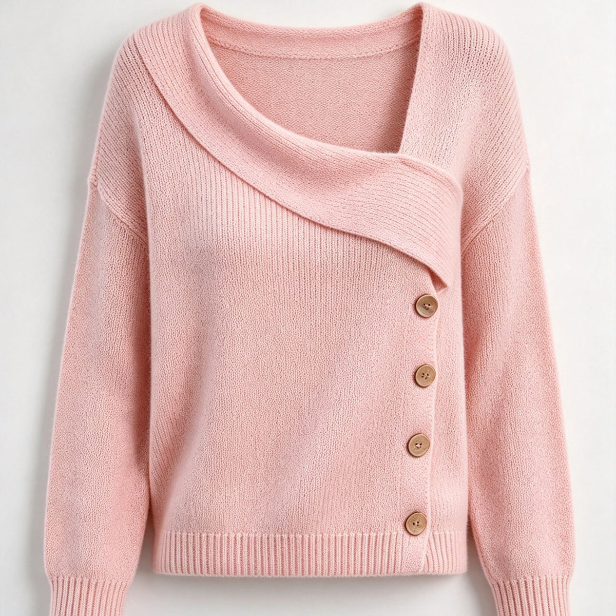 SCACTO Womens Asymmetric Off Shoulder Knit Sweater With Button Detail