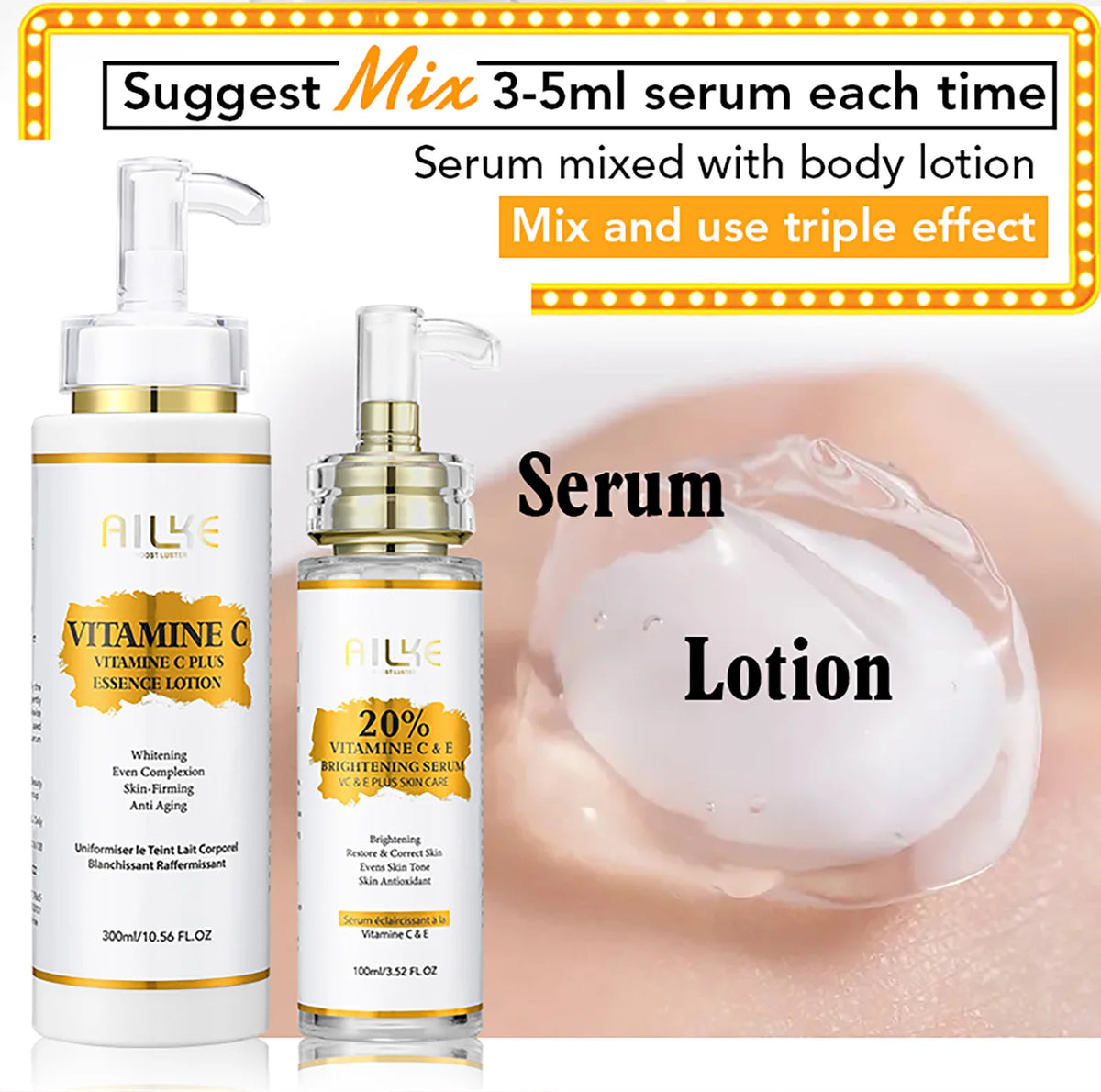 AILKE Vitamin C Set, Reduce Dark Spots, with Lightening Body Lotion, Even Tone Face Cream, Whitening Serum, Brightening Soap