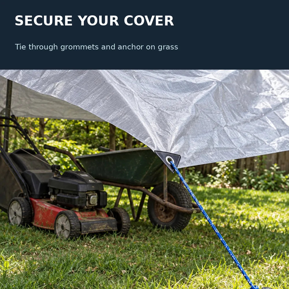 Zoe Waterproof Tarp With 20 Cm Ground Stakes And 5 M Tie Down Rope For Securing Outdoor Covers PE Tarpaulin With Grommets For Patio Furniture Firewood And Yard Equipment