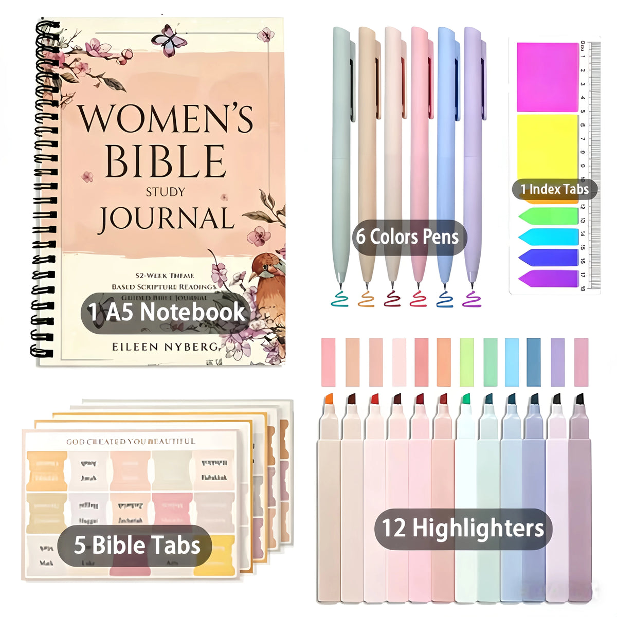102pcs Christian Women's Bible Study Gift Box with Spiral Notebook, Pens & Scripture Labels - Spiral Bound Prayer Journal Suitable for Church Bible Study Supplies, Bible Study Kits for Church Fellowship Gifts, Gifts for Bible