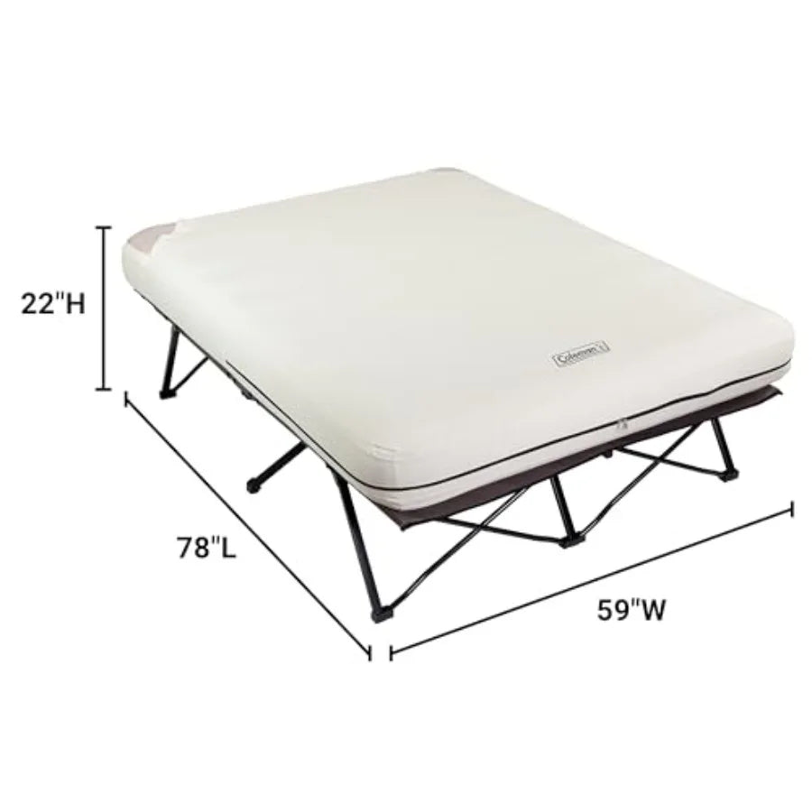 Queen-Size Airbed Cot Combination Folding Air Mattress with Steel Frame and Side Table Battery Pump Included Great for Camping