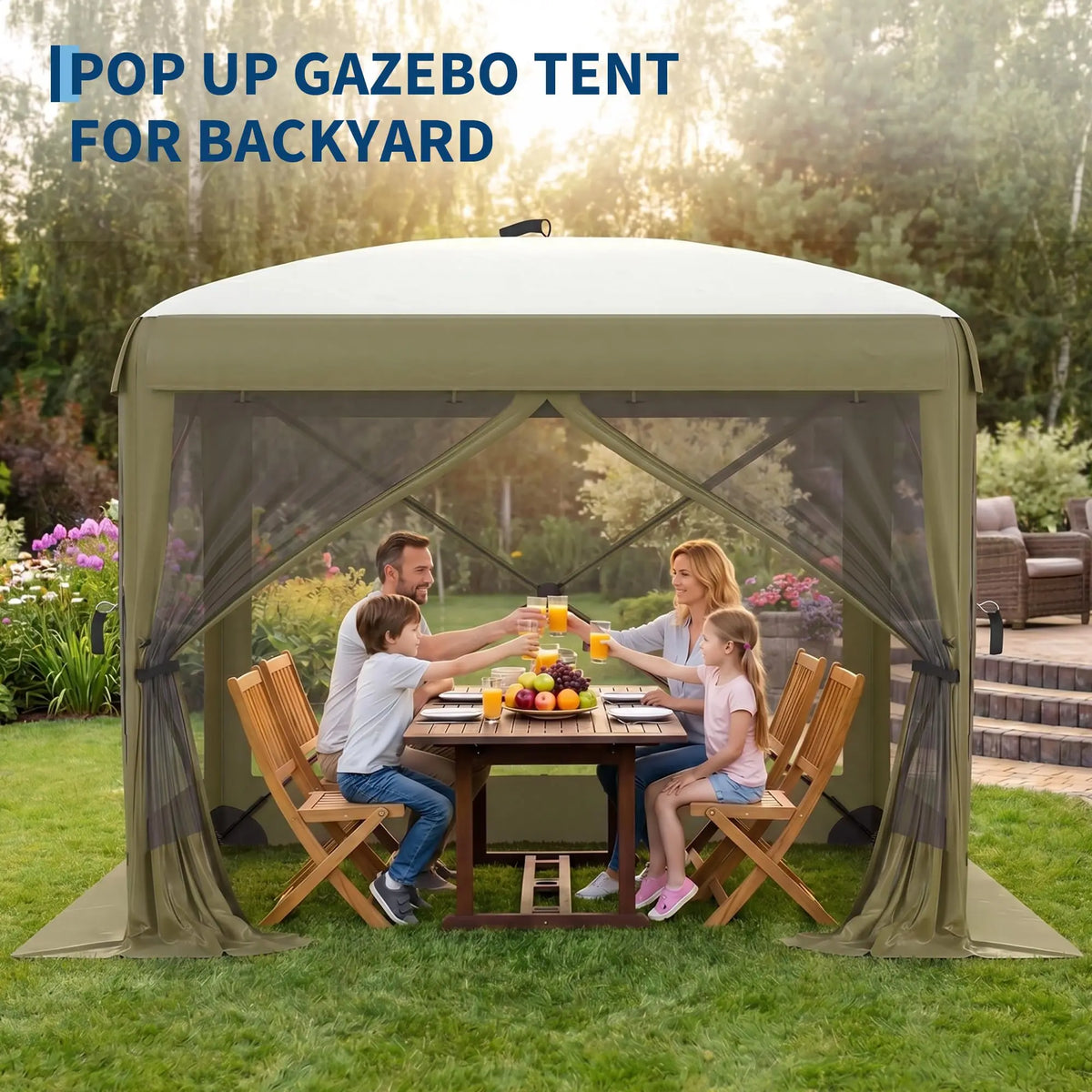 Spacious 8x8FT 11x11FT 12x12FT 6-Sided Pop-Up Shelter Screen Tent – Mesh Panels, Portable Hexagon Bug Shelter for Camping, Backyard, Patio – Easy Setup