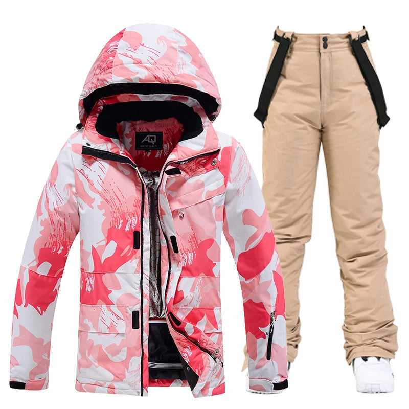 Fashion, Women's, Waterproof Snow Suit Sets, Snowboarding Clothing, Ski Costumes, Winter Wear, Jacket, Strap Pant, Girl's