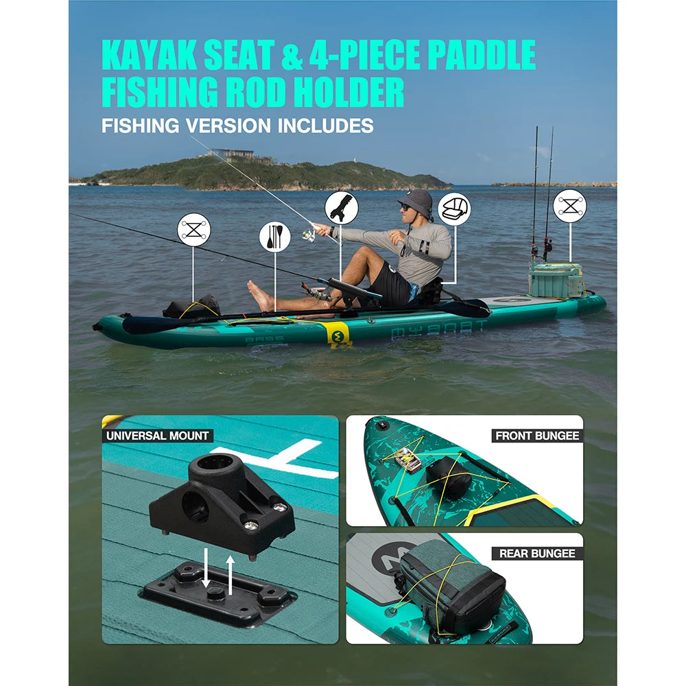 Myboat BASS HUNTER Green SUB Waterproof Inflatable Paddle Board 11'6''x35''x6'' Aquatic Fishing With Accessories SUP сапборд