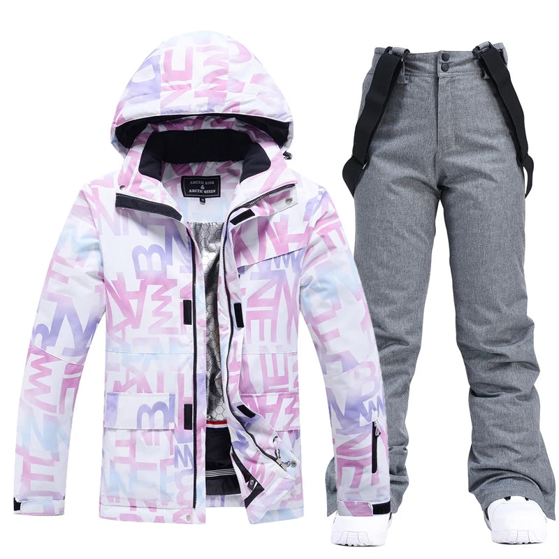 Fashion, Women's, Waterproof Snow Suit Sets, Snowboarding Clothing, Ski Costumes, Winter Wear, Jacket, Strap Pant, Girl's