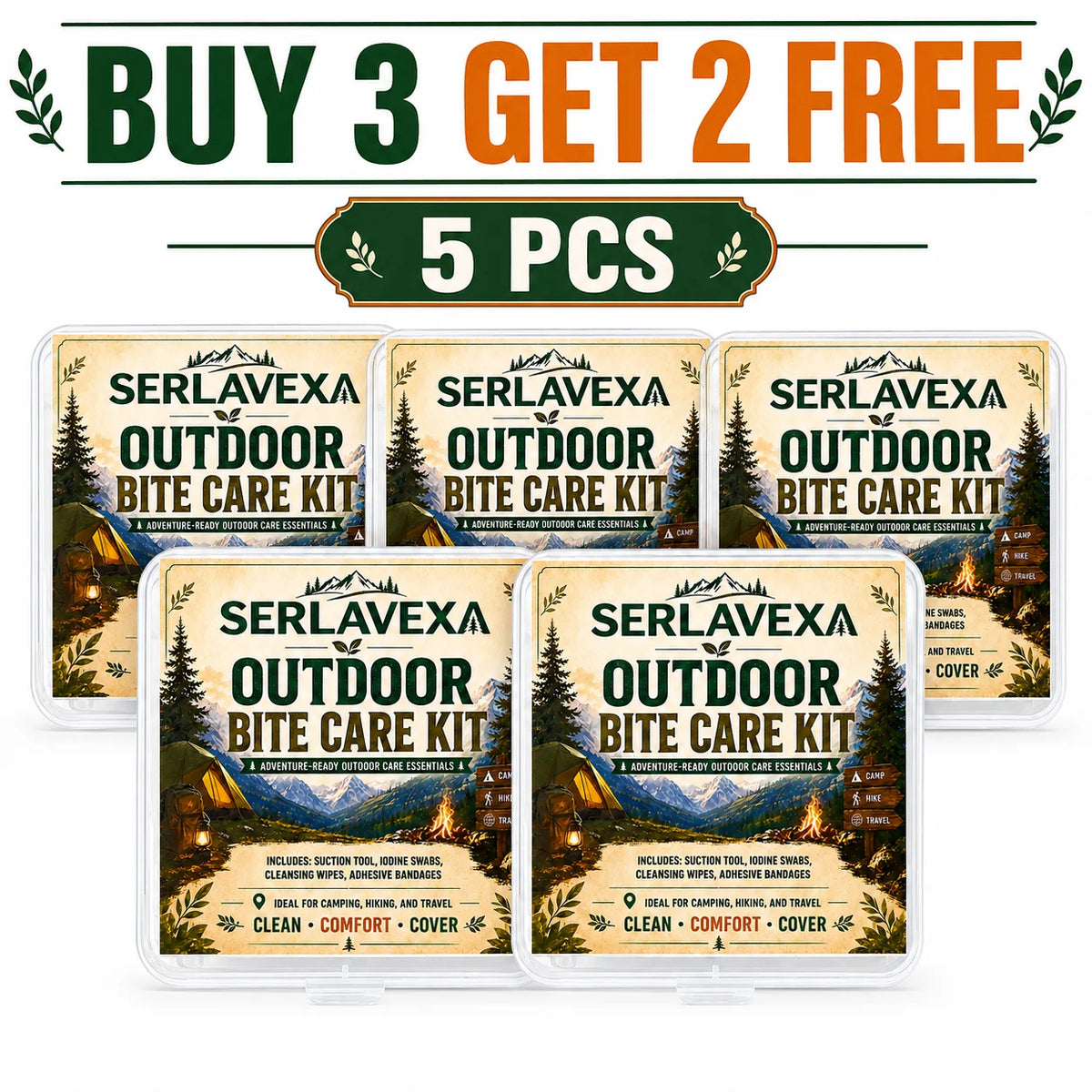 Camping Hiking Outdoor Care Kit with Manual Suction Tool Cleansing Swabs, Wipes and Bandages for Travel and Daily Carry