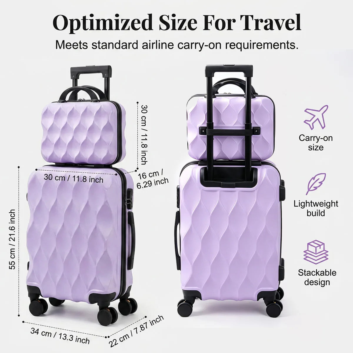 2 Piece Hard Shell Luggage Set, 20 Inch Carry On Suitcase with Cosmetic Case, 360° Spinner Wheels TSA Lock Lightweight Travel Luggage for Airplane Trips