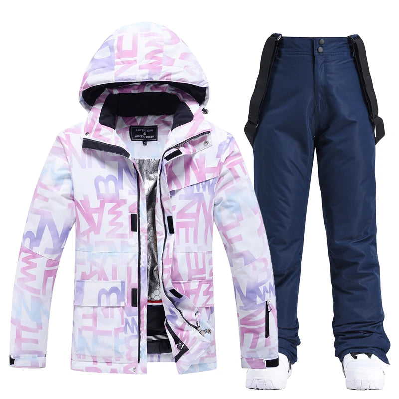Fashion, Women's, Waterproof Snow Suit Sets, Snowboarding Clothing, Ski Costumes, Winter Wear, Jacket, Strap Pant, Girl's