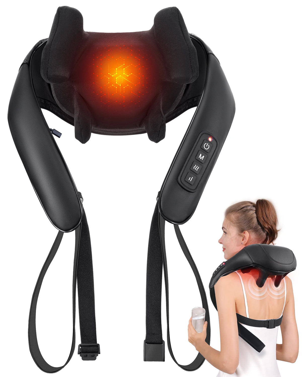 Masgre Shiatsu Back Neck Massager Cordless Shoulder Massager with Heat Electric Deep Tissue 3D Kneading Massage Pillow