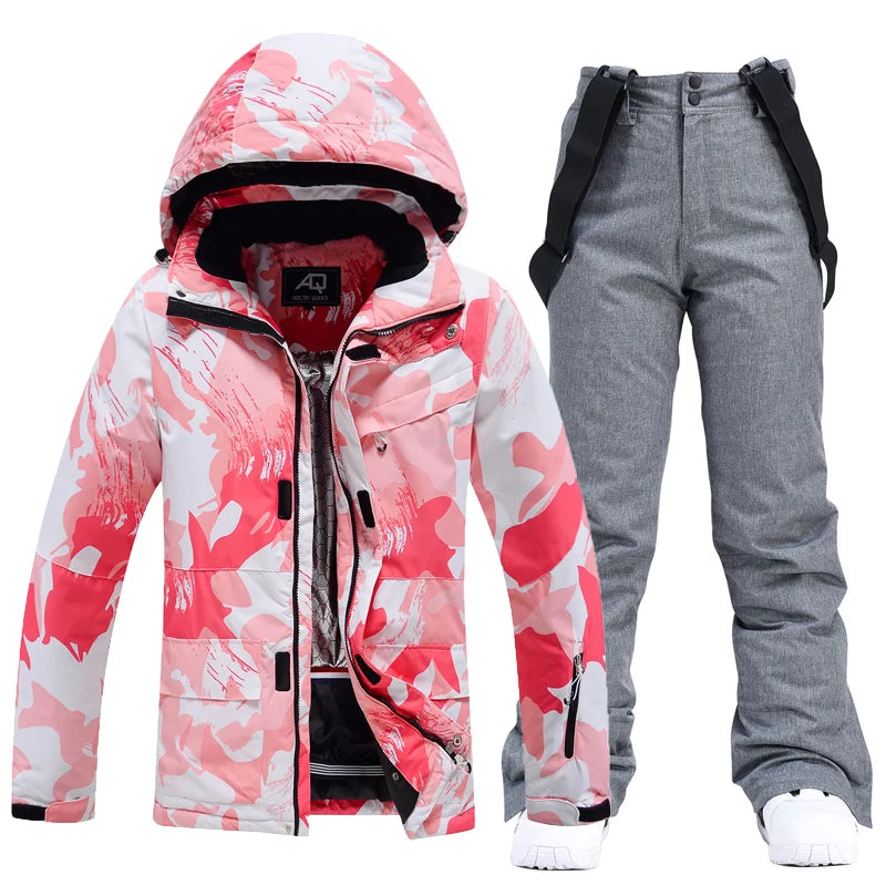 Fashion, Women's, Waterproof Snow Suit Sets, Snowboarding Clothing, Ski Costumes, Winter Wear, Jacket, Strap Pant, Girl's