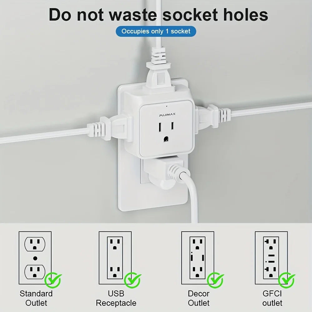 PUJIMAX Five Outlet US Plug Adapter Electrical Socket Splitter