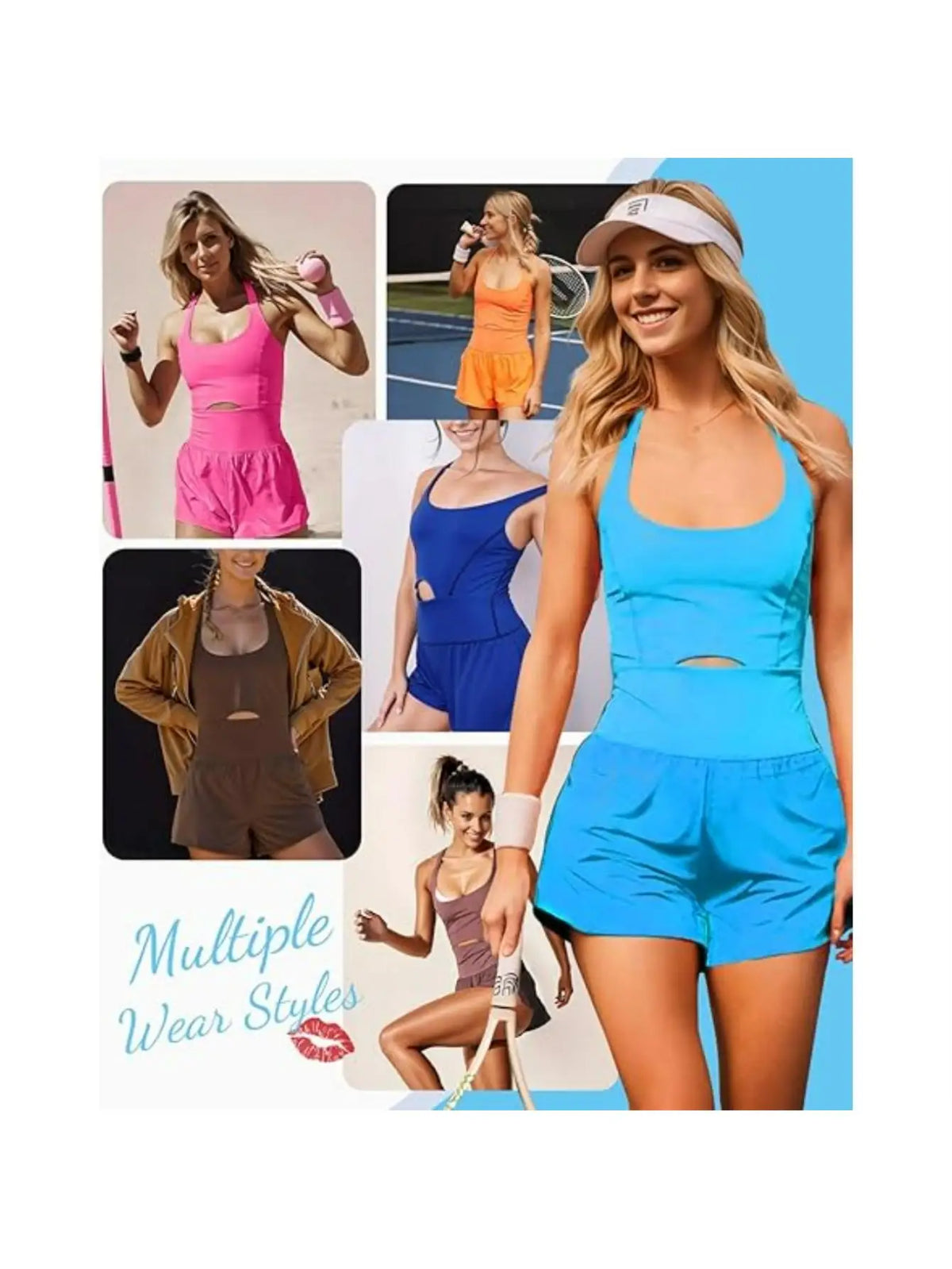 Womens Sleeveless Cross Back Workout Romper With Padded Bra