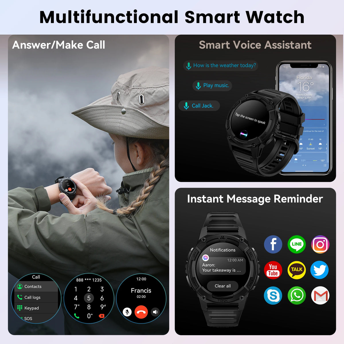 KOSPET TANK S2 GPS Smart Watch For Women Compass Altimeter Barometer Bluetooth Call AI Voice AMOLED IP69K Waterproof Smartwatch