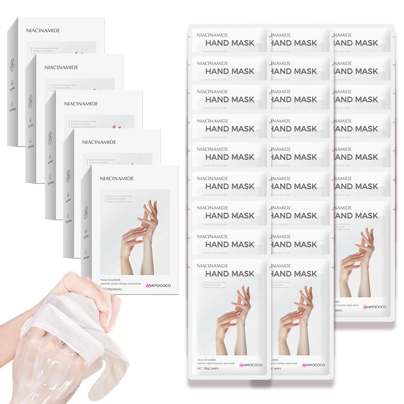Amococo 15/25pairs Niacinamide Hand Masks Moisturizing Hand Gloves Softening Hydrating Hand Care Mask with Vitamin E Avocado Oil for Dry Hands Smooth Skin Spa Treatment