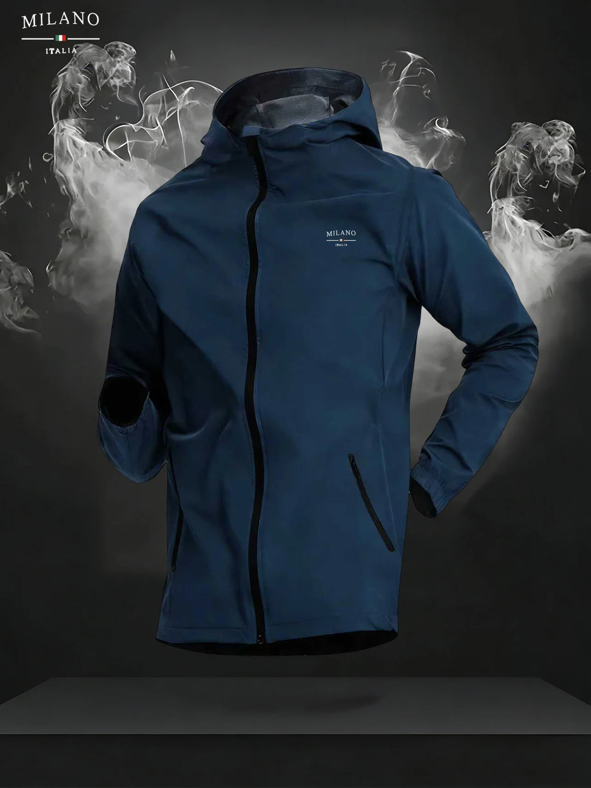Men's Milano Italia Lightweight Hooded Windbreaker Jacket, Full Zip Up Waterproof Casual Outdoor Sports Coat with Zipper Pockets
