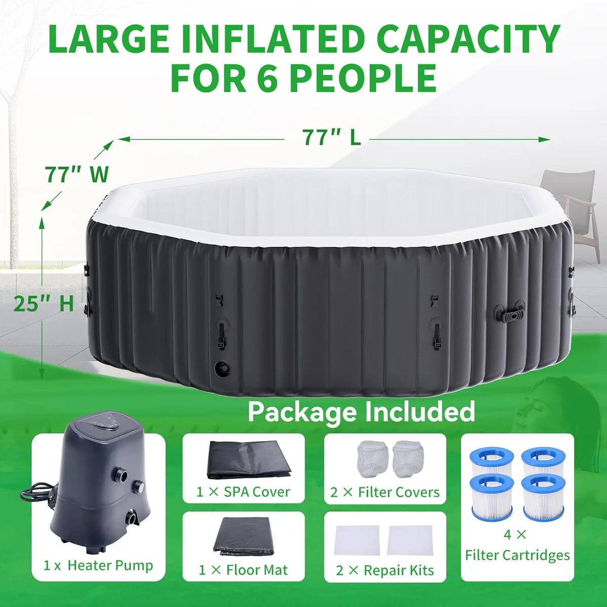 4-6 Person Inflatable Hot Tub, Polygon Portable Blow Up Hot Tub, Leak-Proof PVC Outdoor Spa with 130 Strong Air Jets,, Custom