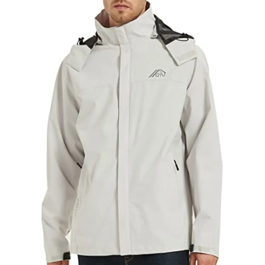 OTU Men's Lightweight Waterproof Hooded Rain Jacket Outdoor Raincoat Shell Jacket for Hiking Travel