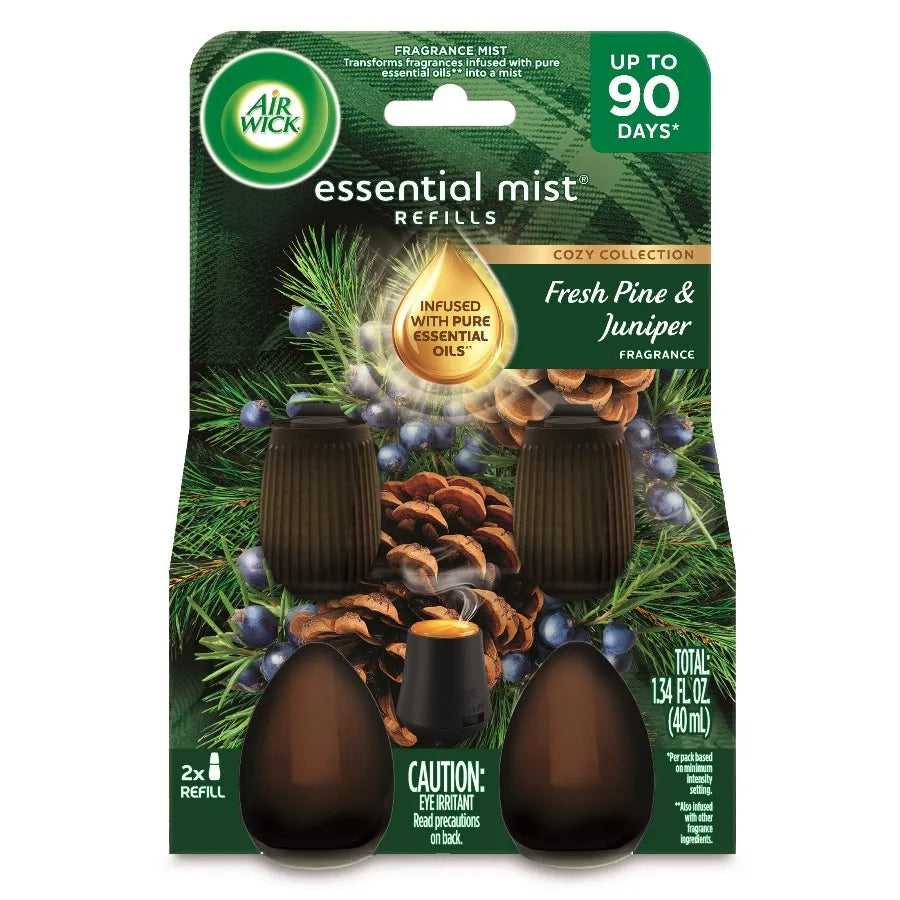 (3 pack) Air Wick Essential Mist Scented Oil Cordless Diffuser Refills, Fresh Pine and Juniper, 2 Count