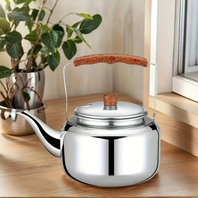 1Pc Compact Stainless Steel Kettle Coffee Pot Simple Teapot Shape No Electricity Needed Portable for Indoor Outdoor Camping Kitchen Office Use