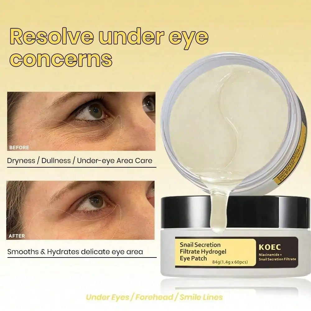 Snail Secretion Filtrate Hydrogel Eye Patch, Hydrates, Brightens & Smooths Dry Under Eyes, Niacinamide + Snail Filtrate Formula, 60pcs For Daily Care, Ideal Skincare Gift
