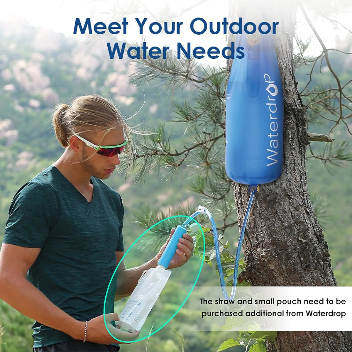 Waterdrop Gravity Water Bag, Compatible with Water Filter Straw | for Camping, Travel, Backpacking, Hiking and Emergency, Flex Foldable, 1.5 Gallon, with Outlet Tube