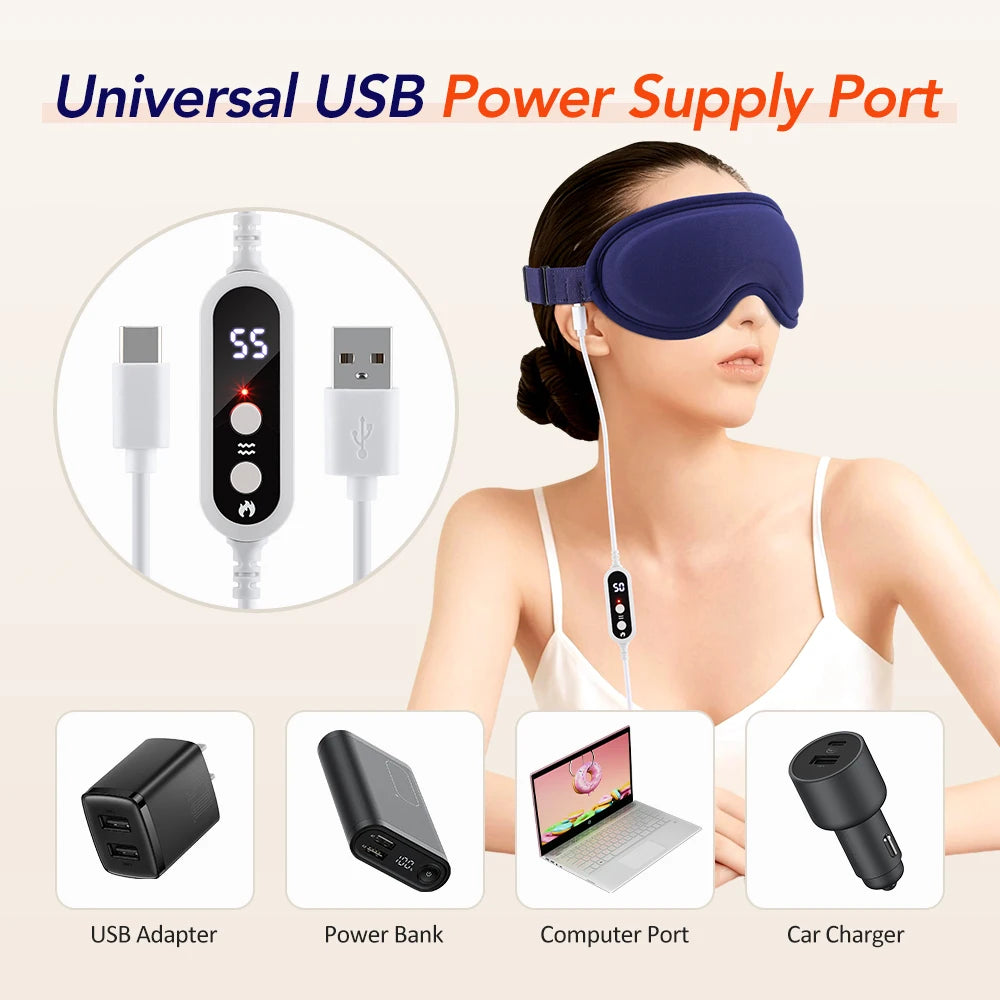 Heated Eye Massager Mask, 5 Temperature Settings 6 Vibration Intensities, 3D Shaped Relaxation Sleep Mask with Smart Timer