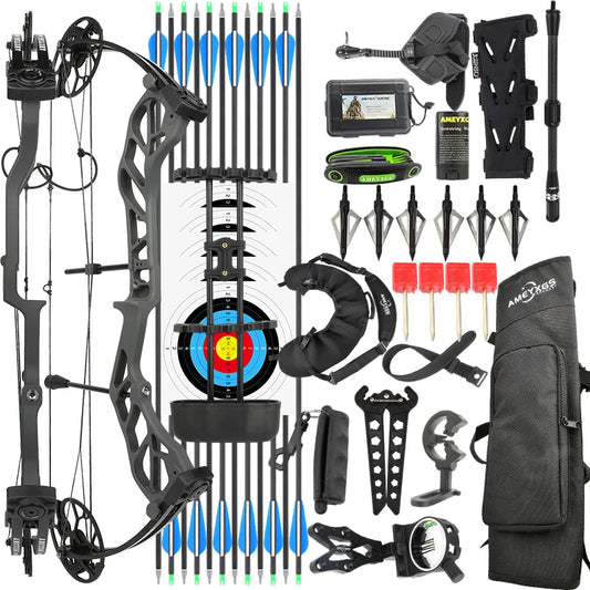 19‑70Lbs Adjustable Archery Compound Bow 320FPS Aluminum Alloy Riser Dual Cam Without Bow Press Needed Right Hand for Hunting Shooting Activities