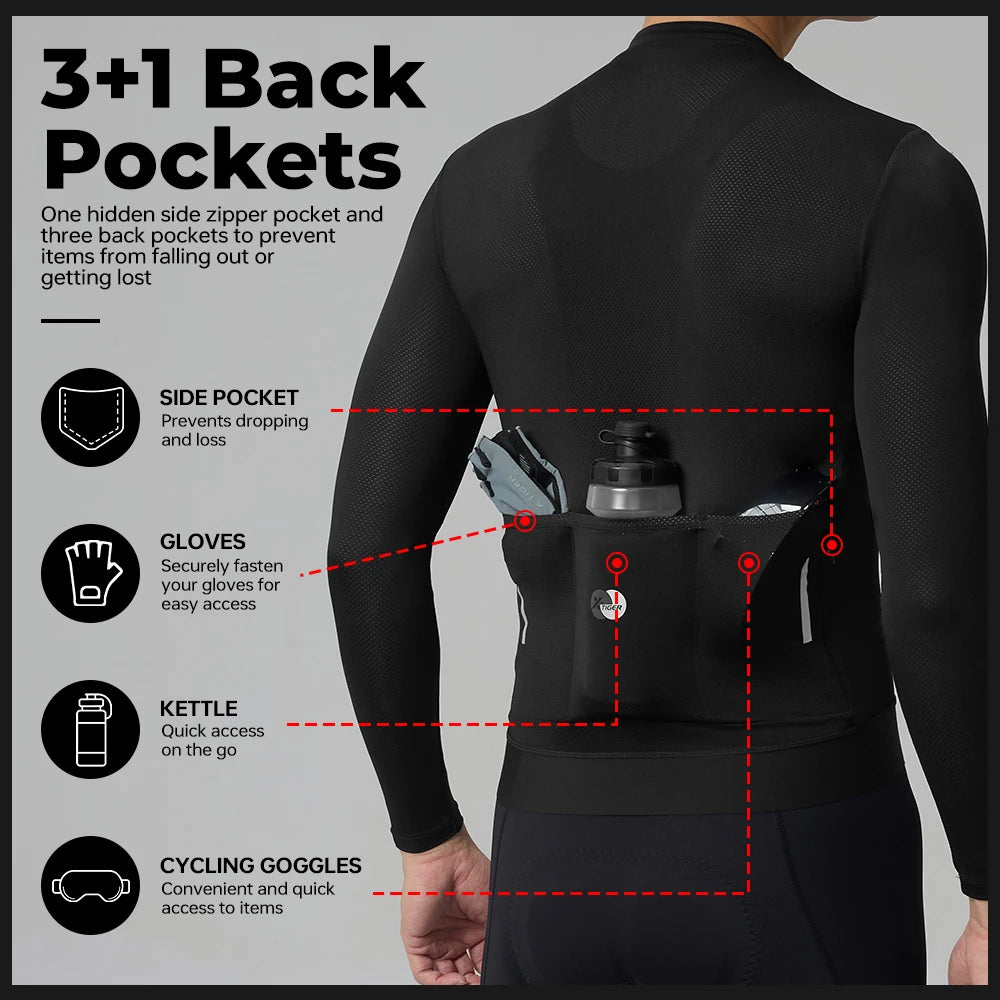 X-TIGER Cycling Jersey Long Sleeve for Men Spring Autumn Cycling TopFull Zipper 3 Rear Pockets Hidden Pocket Breathable MTB Road Bicycle Clothing