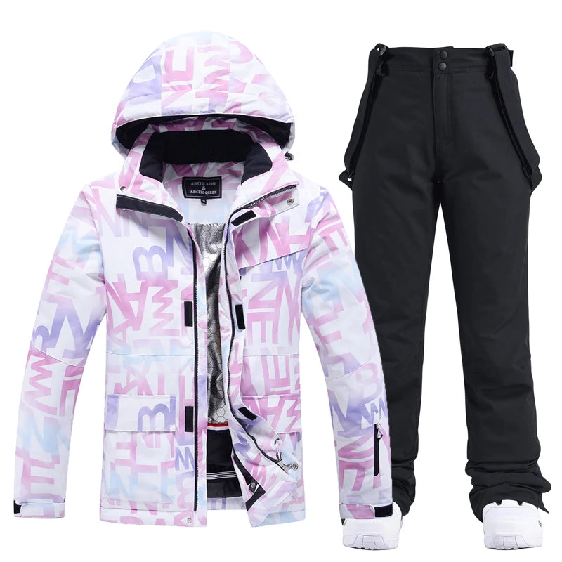 Fashion, Women's, Waterproof Snow Suit Sets, Snowboarding Clothing, Ski Costumes, Winter Wear, Jacket, Strap Pant, Girl's