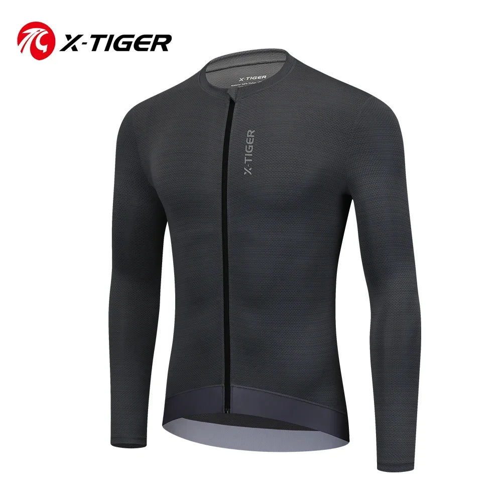 X-TIGER Cycling Jersey Long Sleeve for Men Spring Autumn Cycling TopFull Zipper 3 Rear Pockets Hidden Pocket Breathable MTB Road Bicycle Clothing