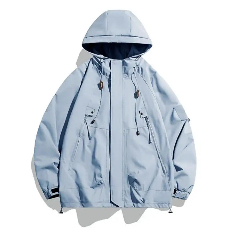 Outdoor Men's Jacket Hooded Zipper Windbreakers Cargo Coat Windproof Bomber Camping Loose Thin Softshell Hooded Hiking Jacket