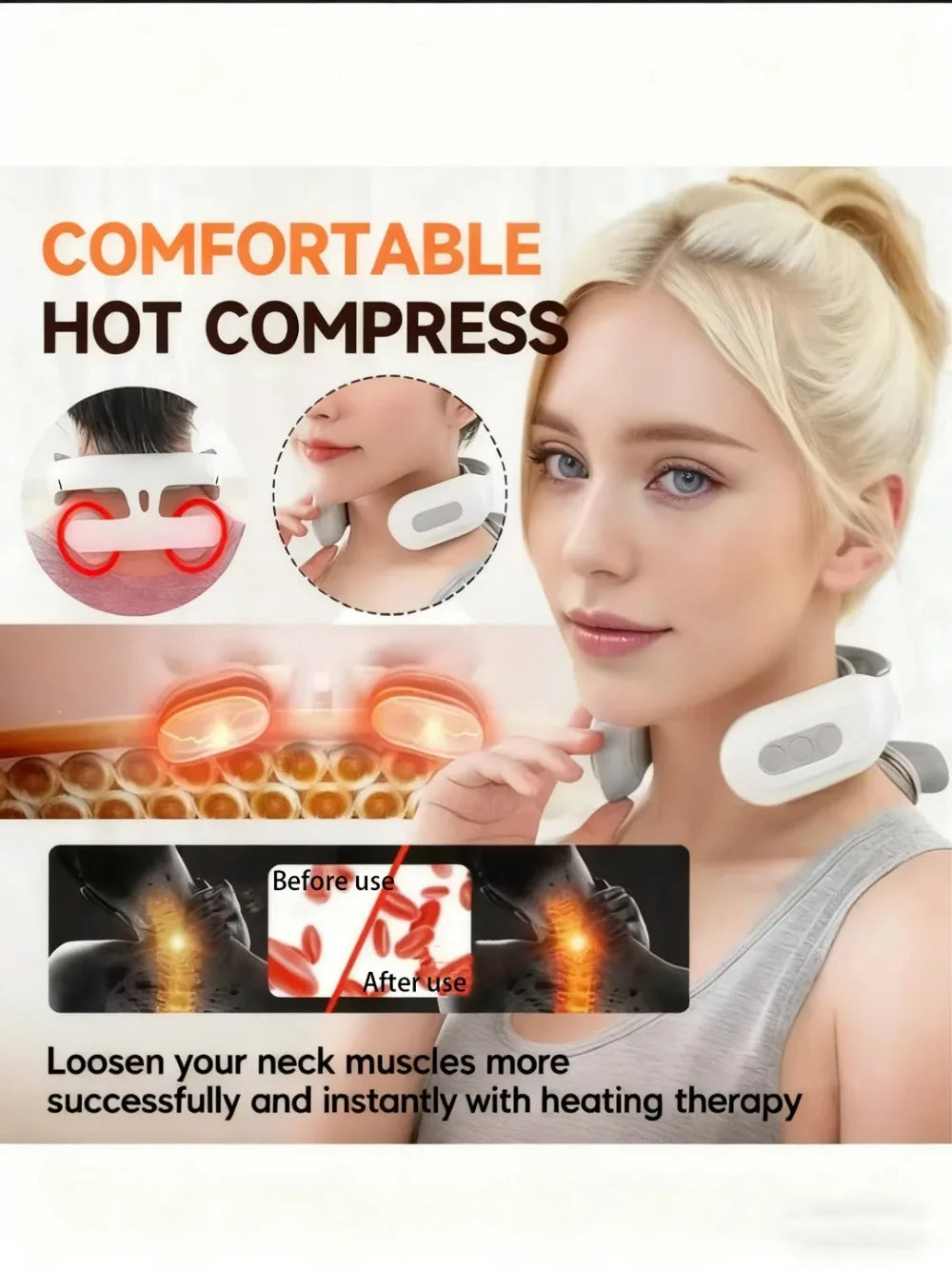 1 Piece Smart Portable Electric Neck Massager Rechargeable Neck Shoulder Massage Device for Muscle Relaxation Home Office Daily Fatigue Relief